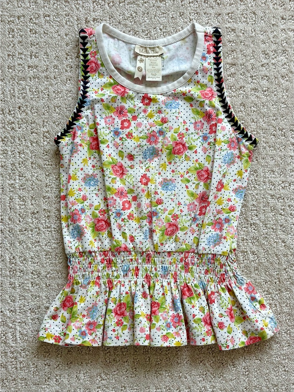 Matilda Jane Floral Peplum Tank Top - White with Pink & Blue Flowers